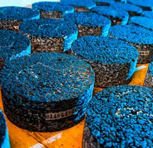 Cylindrical blue and yellow items