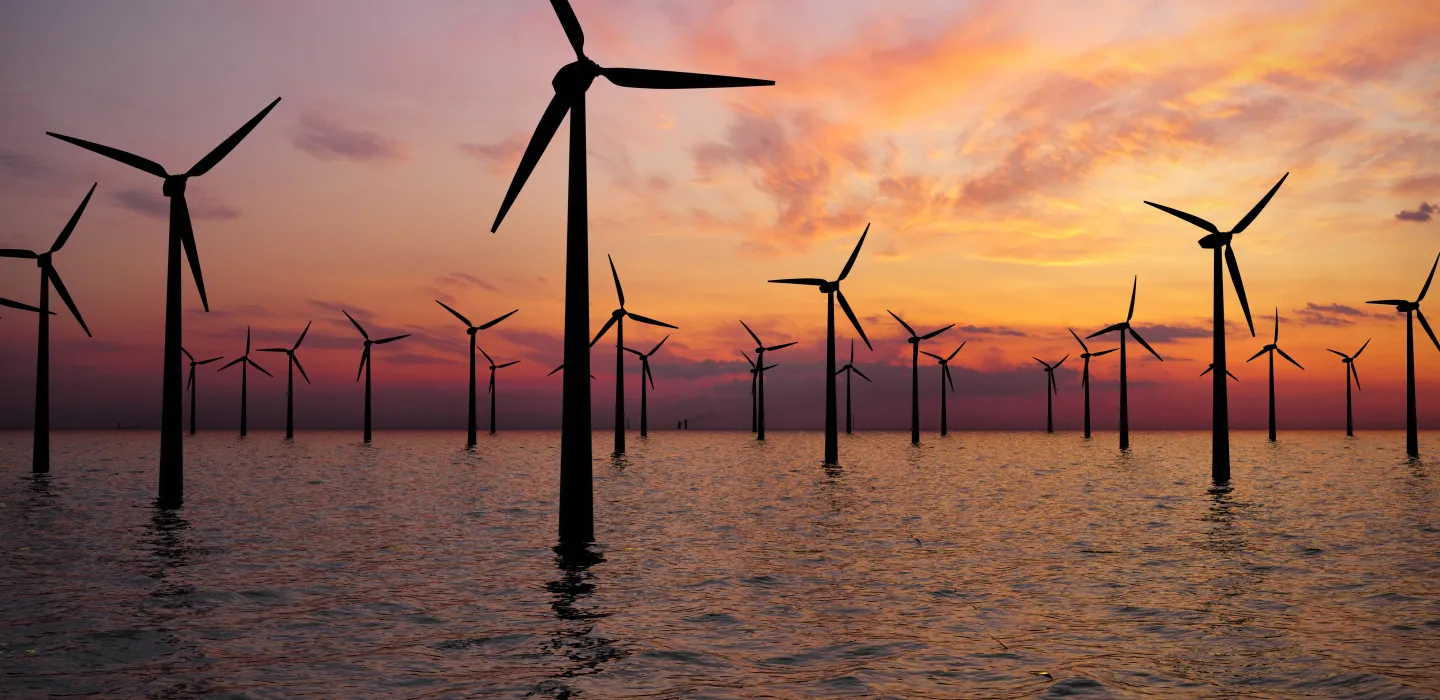 Windmills in a sunset